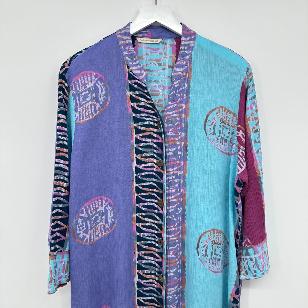 Soft Surroundings Tunic Top Shirt Size L XL Crinkle 3/4 Sleeves Patchwork Boho - Picture 3 of 10